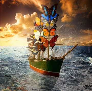Abstracto famoso Painting - moderno contemporáneo 22 surrealismo barco mariposa